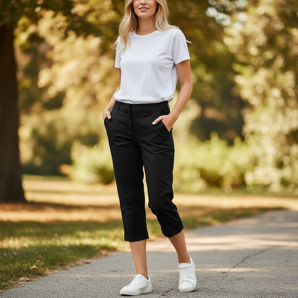 Rekucci Womens Black Straight Leg Capri Pants Size 8 RE6900 Stretch Workwear NWT